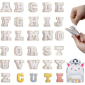 56 PCS 2 Inch Self-Adhesive Chenille Letters Patches, White Letter Stickers on Patches Varsity Letter Patches for Clothing Jackets Backpacks Hats Repair Alphabet Embroidered Applique