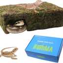 Mossy Cave Hide for Reptiles, Yellow Color Lizard Moss Hideout with Safe Shelter, Snake Cave Hut for Themed Terrarium Ideal for Gecko Hamster Snake to Rest & Hide