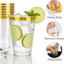 200 Pack Gold Plastic Cups, 12 Oz Clear Disposable Cups with Gold Rim, Heavy Duty Cups for Party, Wedding and Daily Use