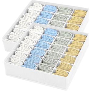 Joyoldelf Sock Organizer Drawer Organizer - 2 Packs Underwear Organizer, 48 Cells Collapsible Closet Organizers and Storage Sock Holders Organizers for Storing Socks, Ties, Belts  White, 2*24 cells