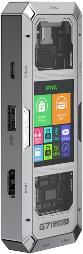 Aluminum Office Docking Station 7 in 1 Type C to HDMI 2.0 USB 3.0 Hub PD 100W Adapter Compatible with PIVA G71