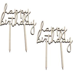 2PCS 81x130mm Wooden Happy Birthday Cake Decoration Insert Birthday Party Decoration Supplies Premium Quality Decoration