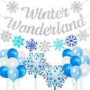 Winter Wonderland Decorations - Winter Wonderland Christmas Decorations Glittery Snowflake Banner for Christmas Holiday Birthday Party Decoration