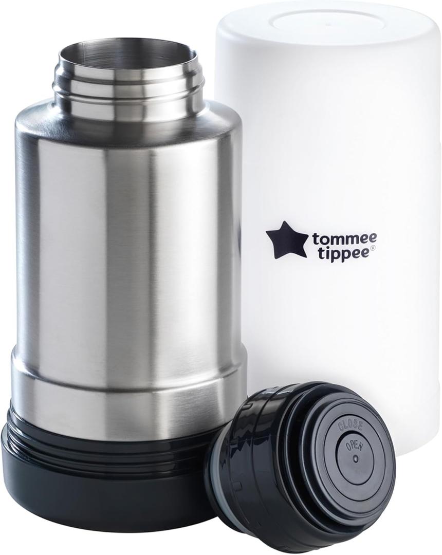 Tommee Tippee Portable Travel Baby Bottle and Food Warmer, Thermal Insulation, Stainless-Steel Flask with Leak-Proof Lid