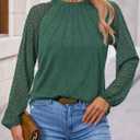 KIRUNDO Womens Tops 2025 Trendy Spring Lace Long Sleeve Dressy Casual Blouses Pleated Business Work Shirts Clothing(Green, Small) (Green, S)