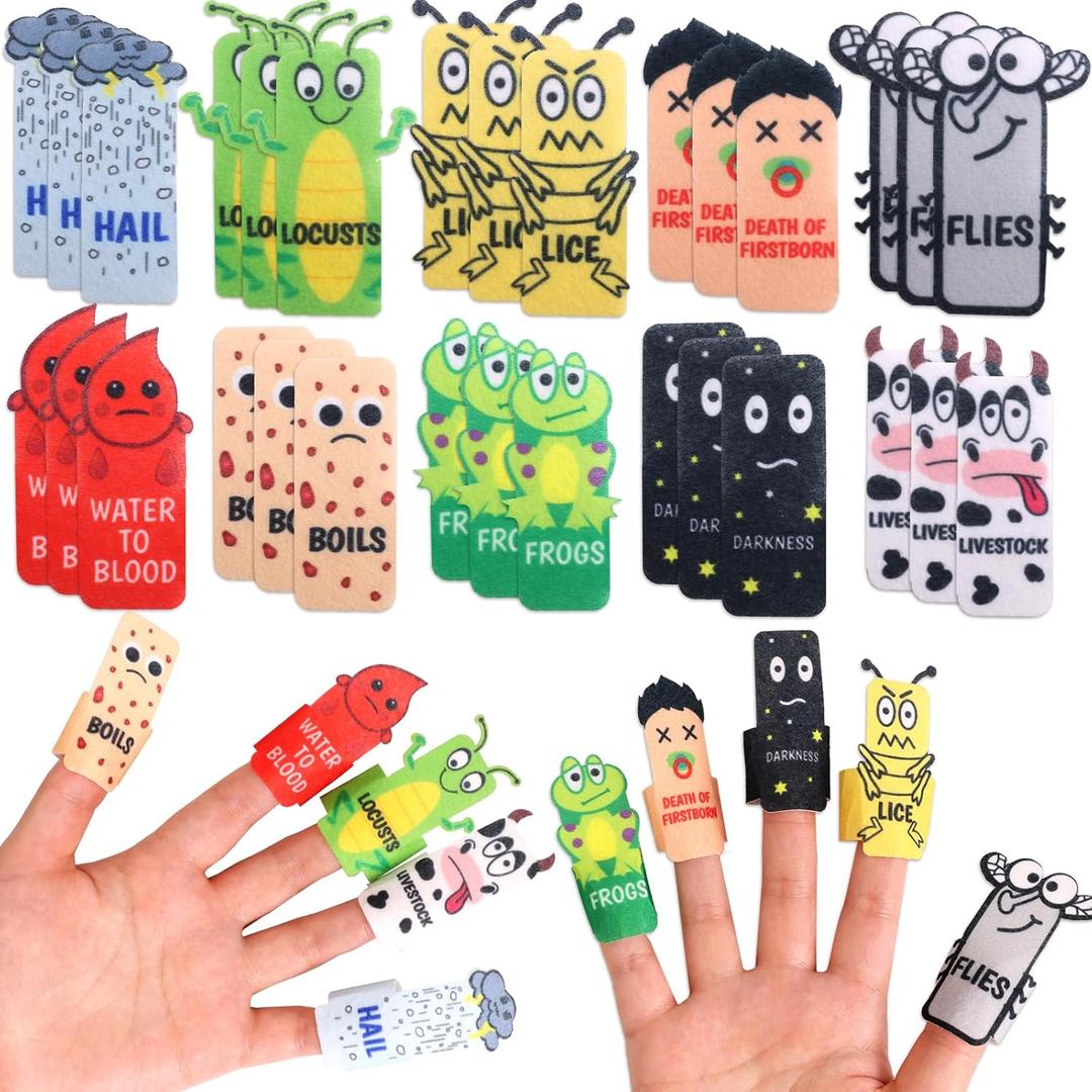 Fancy Land 30 Pcs Passover 10 Plagues Finger Puppet Kit Felt Passover Gifts for Kids Pesach Seder Decorations
