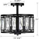 Modern Crystal Semi Flush Mount Ceiling Light Black Close to Ceiling Light Fixtures,3-Light Ceiling Light for Dining Room Bedroom Kitchen Island Hallway Entryway