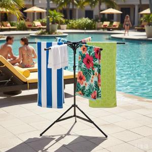 CozyNova Pool Towel Rack Outdoor – Adjustable 51-71 Inch Freestanding Pool Float Storage Rack with 6 Foldable Arms, for Towels & Swim Gear