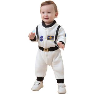 LXKIKMM Baby Toddler Boy Astronaut Costume Space Suit Cosplay Party Jumpsuit Halloween Rompers (18-24 Months, White)