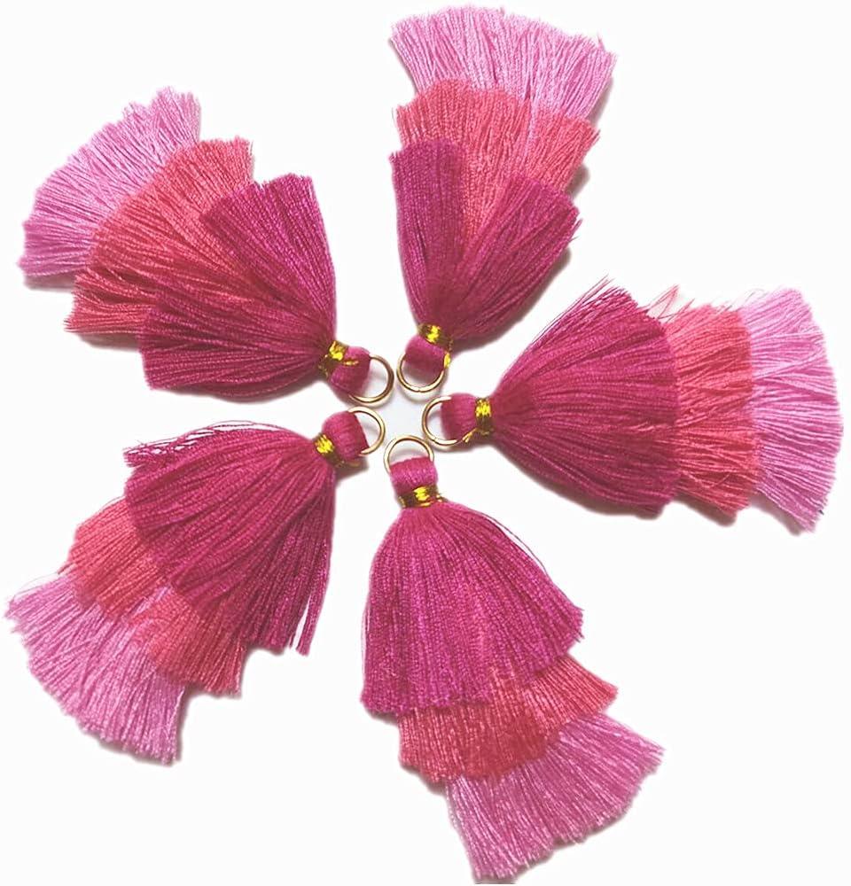 MSCFTFB 20 Pieces 2.4inch 3 Layers Small Tassels Tri-Colors Mala Tassel Charms with Jump Rings for Earring Necklace Jewelry Making Garland Keychain Charms Dreamcatchers DIY Crafts Decorations (Rose)
