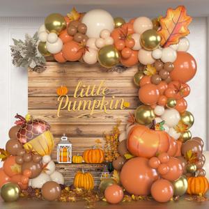Fall Balloon Garland Arch Kit 137Pcs Orange Coffee Brown Sand White Balloons & Pumpkin Pinecone Maple Leaf Foil Balloon for Thanksgiving Autumn Hello Fall Birthday Little Pumpkin Baby Shower Decor