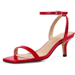 GENSHUO Women's Kitten Low Heels Square Open Toe Ankle Strap Sandals Sexy Strappy 2 Inch High Heels for Women Comfort Dress Party Wedding Shoes (8, Red)