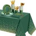 Tegeme 256 Pcs Graduation Dark Green and Gold Dot Party Supplies Decoration Paper Plates Birthday Napkin Cup Set Disposable Emerald Tablecloth Fork Knives Spoon Serve 36 Guest for Wedding Baby Shower
