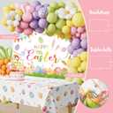 Easter Party Decorations Kit, Happy Easter Bunny Party Supplies for Home Indoor Decor, Spring Balloon Garland Banner, Cake Cupcake Toppers, Backdrop Tablecloth for Easter Garden Party Decorations Set