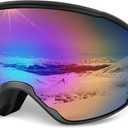 COOLOO Ski Goggles, OTG Snow Goggles for Adult Men Women Youth, Snowboard Goggles Over Glasses, Anti-fog, UV Protection (A04-black Frame Revo Colorful Lens(vlt 8%))