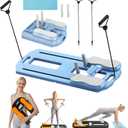 Foldable Pilates Reformer Board with Resistance Bands 400 lbs Capacity 8 in 1 Reformer Pilates Machine At Home Pilates Reformer Set Multi-Purpose Pilates Board For Home Workout Blue