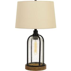100W Ciney Glass/ Metal/ Pine Wood Table lamp with 25W Night Light (Edison Bulb Included)