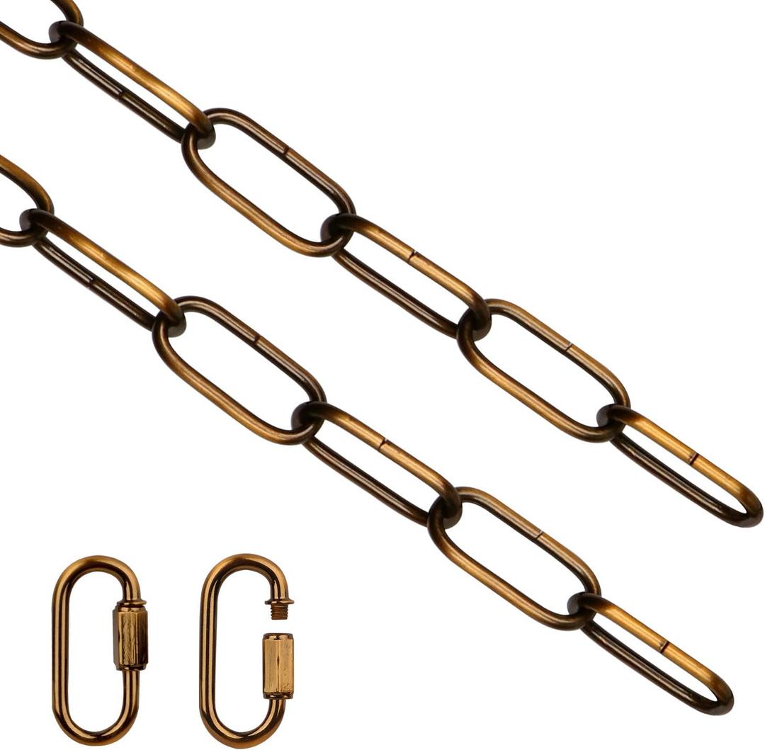 Helunsi Lighting Chain, 6 Feet Gold Bronze Light Fixture Chain, Metal Chandelier Chain Extension with Connection Link Lock, Heavy Duty Hanging Chain Lamp Fixture Pendant Ceiling Decorative Kit - 6'
