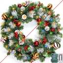 Remote Control - 24 Inch Prelit Christmas Wreath for Front Door, Real Touch Christmas Wreath with Lights, Dual Color, Nowy Pine Branch Pinecone Berry Cluster Balls for Door Windows Wall Outdoor Decor