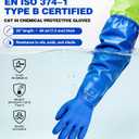 AnTools 25" Heavy-Duty PVC Chemical Gloves, Waterproof Long-Sleeve Work Gloves with Cotton Liner and Non-Slip Grip, for Lab, Pool Cleaning, Oil, and Industrial Work, Blue, Large