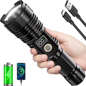 Flashlights High Lumens Rechargeable, 2000LM LED Super Bright Flash Light, Zoomable Linternas with LCD Digital Display, 5 Mode, Waterproof, Powerful Tactical Flashlight for Emergencies Camping Gift (Black)