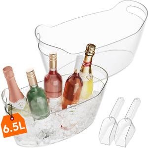 Lifewit 6.5L Ice Bucket for Parties 2 Packs, Portable Drink Bucket for Cocktail Bar, Plastic Champagne Cooler for Beverage/Wine/Beer, Mimosa Bar Supplies Chiller Tub with Scoop 38 x18x20cm/15x7x8"