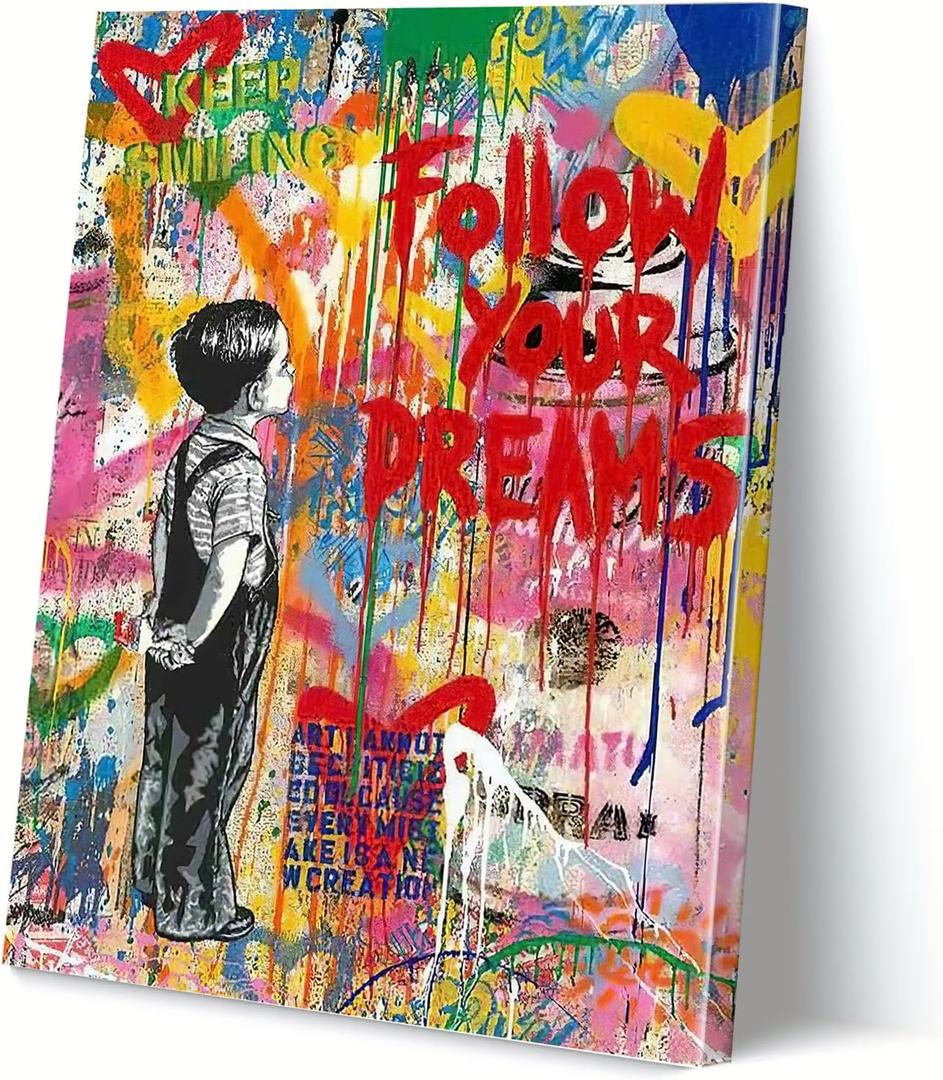 Banksy Wall Art - Canvas Street Graffiti Art Print Inspirational Quotes for Living Room, Bedroom, Bathroom, Office Wall Decor, 40x60cm/16x24in (24L" x 16W", with frame-1)