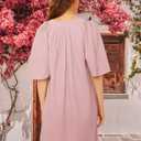 ROYLAMP Women's Elegant Pleated Dress V-Neck Oversized Flutter Sleeves Summer Shift Casual Mini Dresses with Pockets (Pink, M)