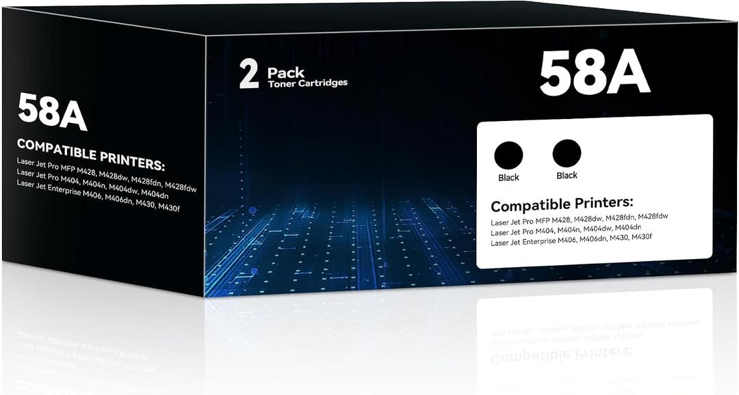 58A Toner CF258A Toner Cartridge Black Compatible with HP 58A 58X CF258A CF258X CF258 Ink Cartridge with Chip for Laserjet MFP M428fdw M428dw M428fdn Pro M404n M404dn M404dw M404 Printer(2 Pack)