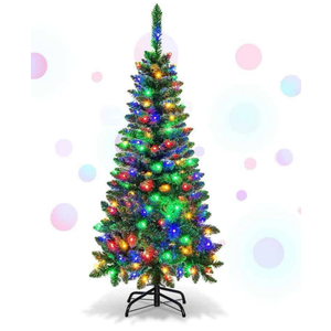 4FT Pre-Lit Artificial Pencil Christmas Tree With Led Lights