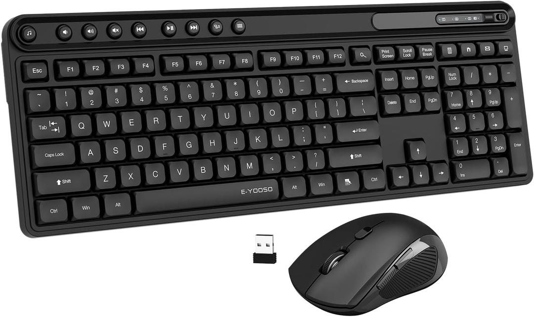 Wireless Keyboard and Mouse Combo, E-YOOSO Full-Sized Computer Wireless Keyboard and Optical Mouse, 2.4Ghz USB Lag-Free Cordless Combo, for Windows, Mac OS PC/Desktop/Laptop