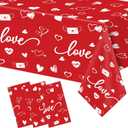 3 Pack Valentine Tablecloth 5484 Inch Rectangle, Red Pink Heart Fabric Table Cloth Disposable Rectangle Table Cover for Wedding Valentines Tables Decorations