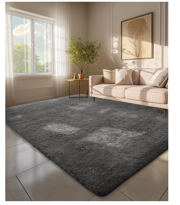 Ophanie 6x9 Area Rugs, Upgrade Non-Slip Fluffy Soft Rugs for Living Room, Large Shag Grey Fuzzy Plush Rug, Gray Shaggy Big Carpets for Bedroom, Kids Boys Girls Dorm Nursery Home Decor Aesthetic