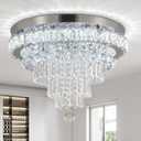 FRIXCHUR 17.7" LED Crystal Chandelier Modern Crystal Ceiling Light Fixture Large Flush Mount Chandeliers Ceiling Lighting for Living Room Bedroom Kitchen (6500K Cool White)