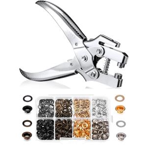 Honoson 3/16 Inch Grommet Tool Kit Eyelet Plier Set Hole Punch Grommet Hand Press Pliers with 200 Pieces of Eyelets for Shoes Clothes Bags(Gold, Silver, Grey, Copper)