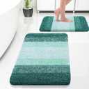 OLANLY Bathroom Rug Set 2 Piece, Soft Absorbent Microfiber Bath Rug Set, Non-Slip, Machine Wash Dry, Plush Shaggy Bath Mats for Bathroom (30"x20"+24"x16", Blackish Green)