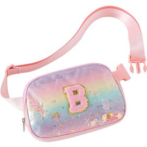 Fanny Pack for Girls,Birthday Easter Gifts,Chenille Initial Letter Girls Crossbody Bag,Preppy Teen Belt Bag for Graduation Travel Gifts,Cute Sequin Trendy Stuff. (A, Rose Red)
