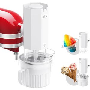 2 in 1 Ice Cream Maker and Shaved Ice Attachment for KitchenAid Stand Mixers, 2 Small Ice Cream Bowls, Snow Cone Machine with Coarse and Fine Blades, 8 Ice Molds