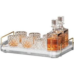 Seoneiro Whiskey Tray, Glass Cup Rack, Mug Holder, Coffee Cup Organizer, Bathroom Countertop with Drain Board Glass Decorative Food Tray, Kitchen Spice Rack (Transparent Color-1)