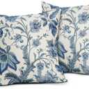Chinoiserie Pillow Covers 20x20 Inch Pack of 2 Navy Blue White Floral Pillow Covers Vintage Farmhouse Flower Outdoor Pillowcase Square Linen Cushion Cover for Bedroom Sofa Couch Living Room Home Decor