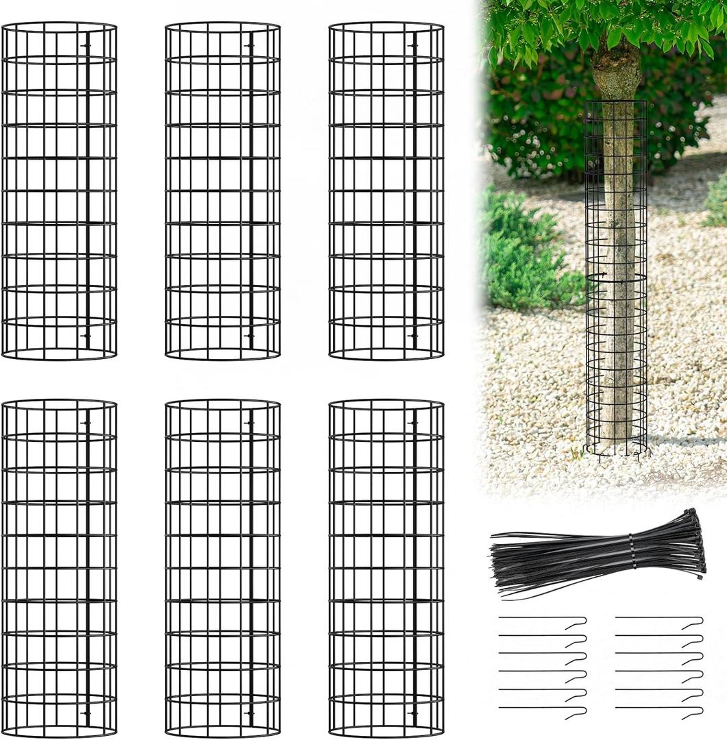 Keten Tree Trunk Protector, 6 Pack Plant Guard Protectors with Zip Ties & Metal Stakes, Garden Protection Wrap Cage for Damaged Bark Protector for Preventing Tree Trunk from Deer, Trimmers, Mower (5.3"Dia x 16.5"H)