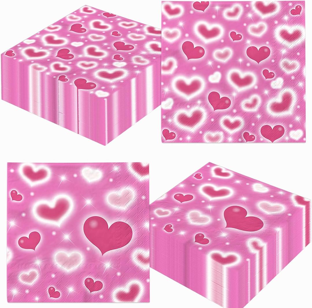 48pcs Pink Heart Valentine's Day Napkin Happy Valentine's Day Party Decoration Disposable Paper Napkin for Valentine Day, Anniversary,Wedding Table Decoration Table Decor,6.5 6.5inch