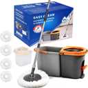 Spin Mop and Set, Detachable Double Buckets Separate Dirty Water with Stainless Steel Wringer for Floor Cleaning, Cleaning Buckets with 4 Mop Head Replacements for Household Use