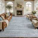 Nakagishi 7x9 Area Rugs Living Room: Washable Large Vintage Rug Neutral Non-Slip Soft Stain Resistant Indoor Carpet for Bedroom Nursery Dining Room Office Playroom - Blue