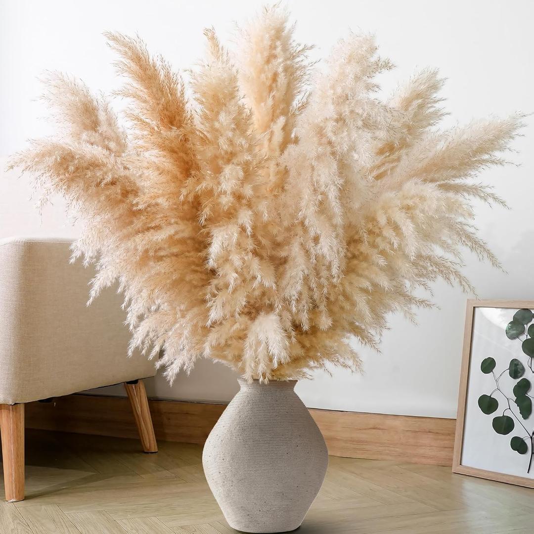 10 PCS 40" Tall Pampas Grass Stems in Natural Beige, Add a Boho Touch to Your SpacePompas Grass Ideal for Floral Arrangements, Floor Vases, Weddings, and Creating a Bohemian Ambiance at Home