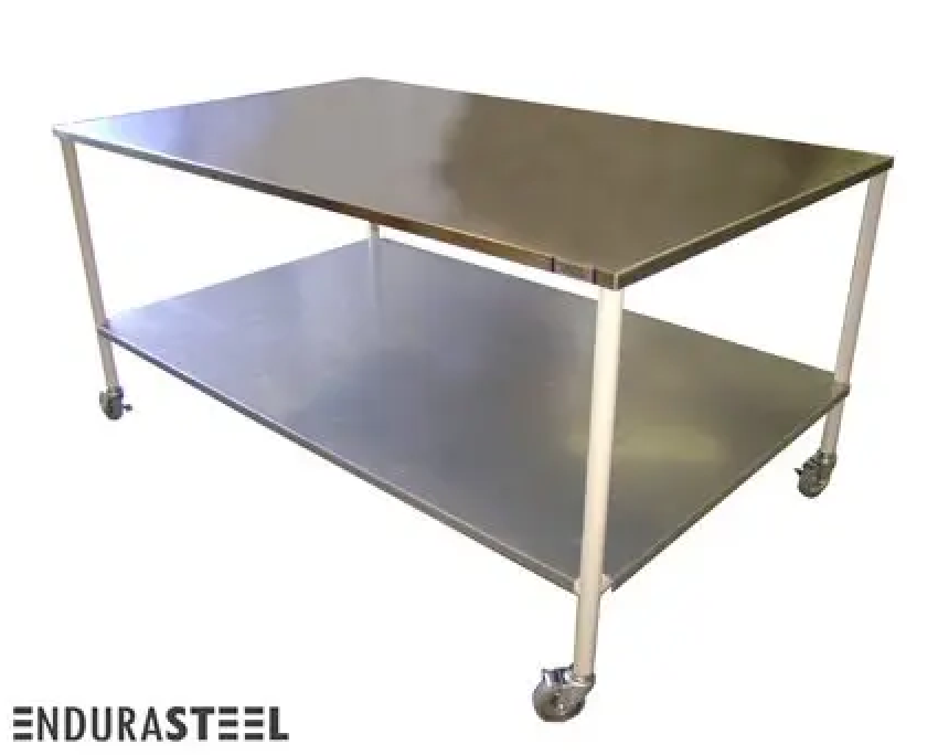 EnduraSteel Stainless Steel Mobile Prep Table with Powder-Coated Mild Steel Frame