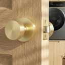 Goldenwarm Gold Door Knobs Passage, Zinc Alloy Keyless Brushed Gold Door Knobs Interior for Hallway & Closet & Living Room, Non-Locking Function, Adjustable & Reversible (4 Pack)