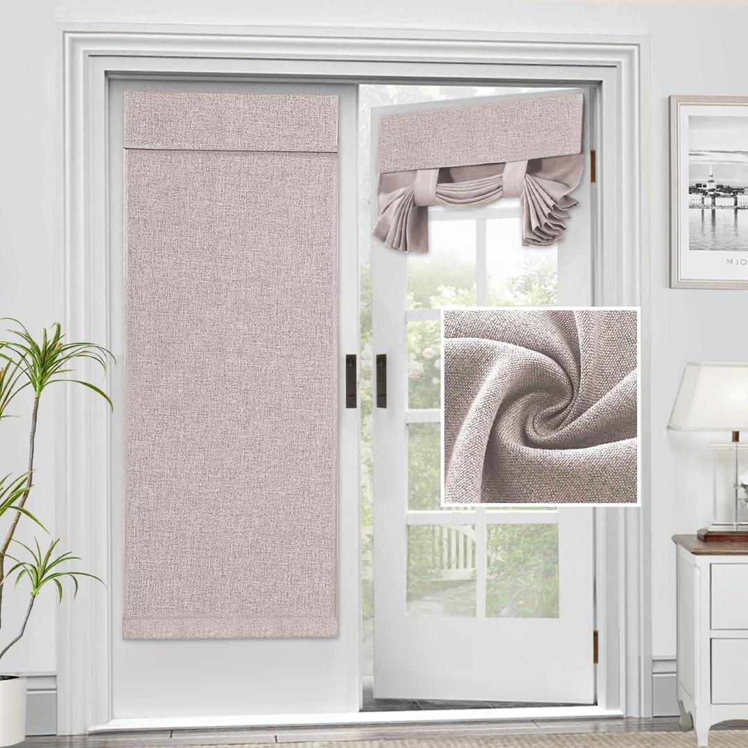 H.VERSAILTEX French Door Curtains Linen Textured Privacy Blinds Kitchen Window Curtains Waterproof 26 X 68 Inch Room Darkening for Glass Door Tie Up Shade, 1 Panel, Heather Sand