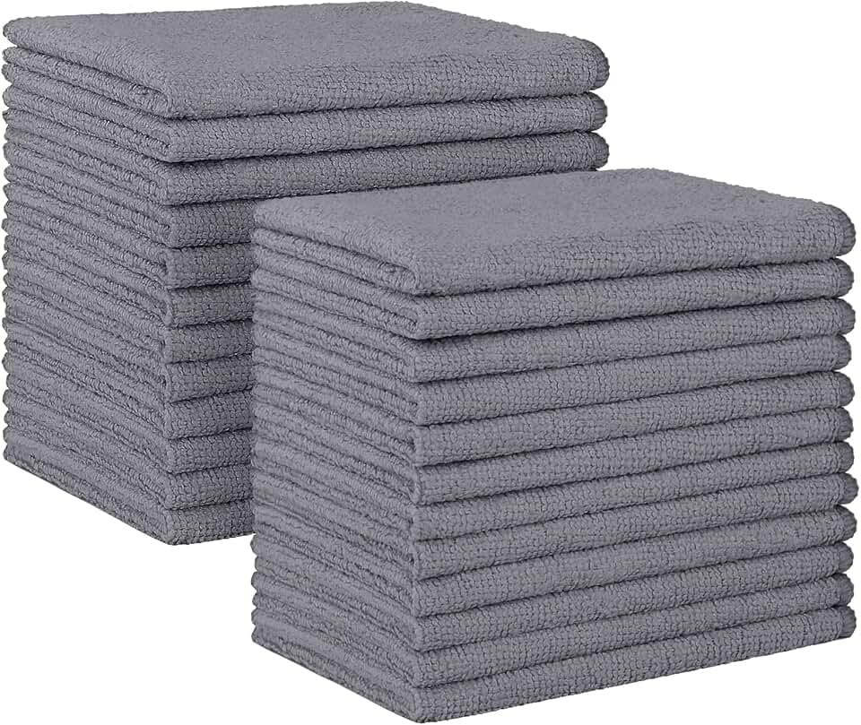 HOMEXCEL Grey Microfiber Cleaning Cloth, 24 Pack Absorbent Cleaning Rags, Lint-Free, Streak-Free Cleaning Towels for Car Kitchen House, 12"X11" [Amazon-developed Certification] Compact by Design