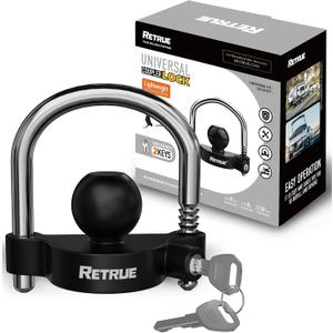 RETRUE Universal Coupler Lock Trailer Locks Ball Hitch Trailer Hitch Lock Adjustable Security Heavy-Duty Steel fits 1-7/8 Inch, 2 Inch, 2-5/16 Inch Couplers, Black